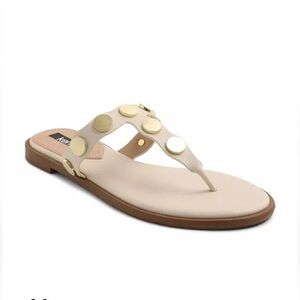 Kensie Maija Thong Slide Sandals Beige Nude gold accents Women’s size 6‎
